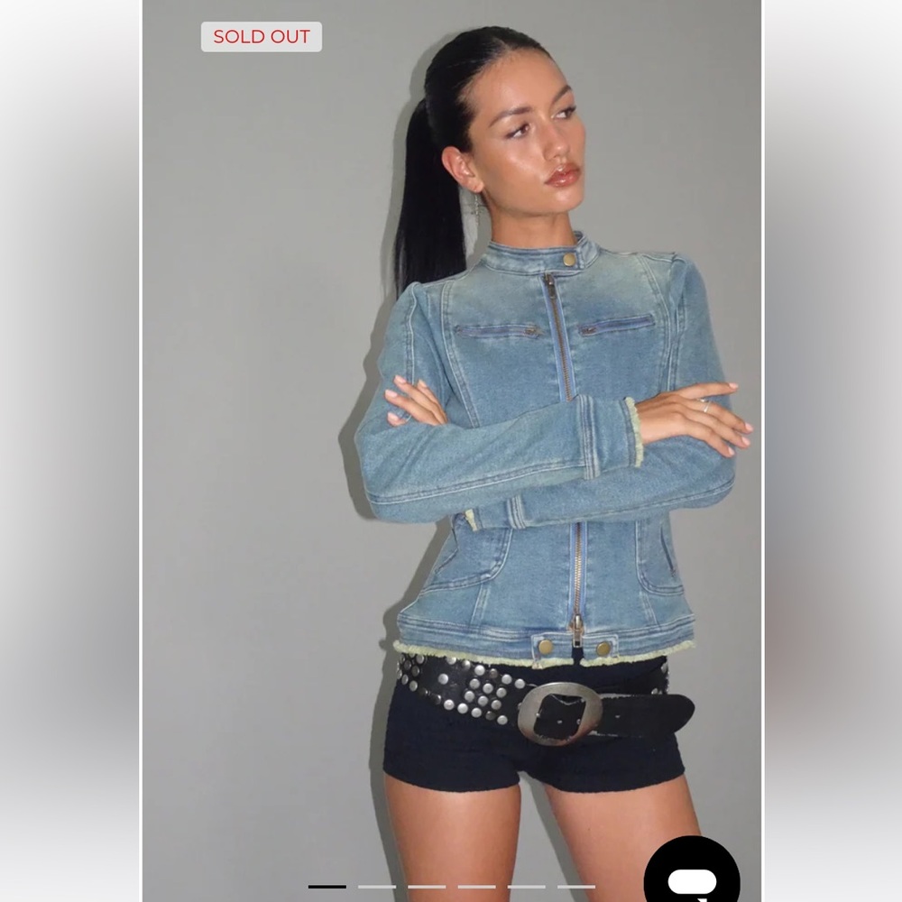 NWT Motel Rocks ZAYN DENIM BIKER JACKET VINTAGE BLUE motorcycle zip up moto y2k